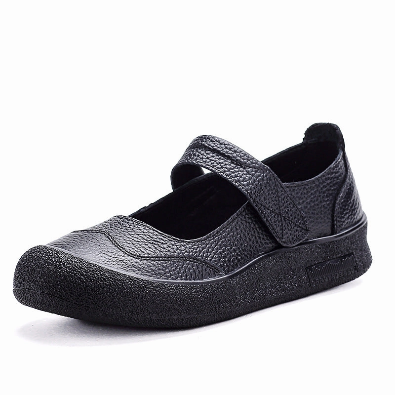 Women Retro Comfortable Leather Wide Round Toe Velcro Sandals tie - up style Tailored grip