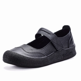 Women Retro Comfortable Leather Wide Round Toe Velcro Sandals Breathable piece