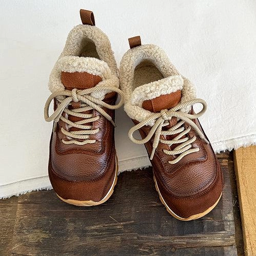 country purest Women Winter Faux Fur-Lined Leather Casual Shoes with Platform Sole