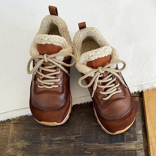 Warm in winter Endurance Women Winter Faux Fur-Lined Leather Casual Shoes with Platform Sole