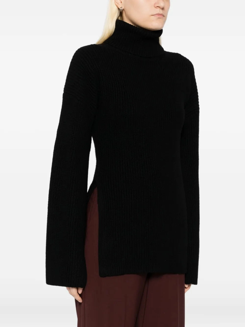 Slit Sleeve Knit in Black SnagProofMaterial