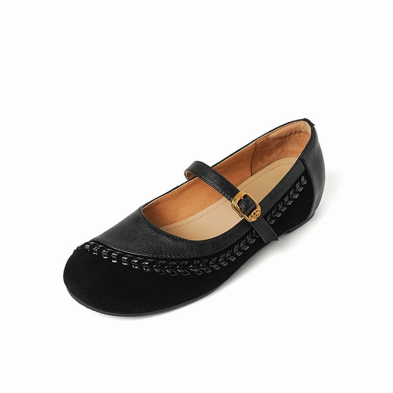 Retro Summer Leather Sueded Round Closed Toe One Straped Shoes Thermoregulation Layer work - appropriate