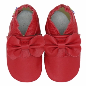 Bow Fringe Red soft sole leather baby-infant shoes up to 2 Years Old Adjustable Strap Closure