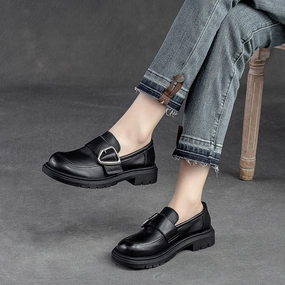 Babakud Spring Retro Leather Wide Toe Shallow Loafer Shoes Compression Resistant Fiber