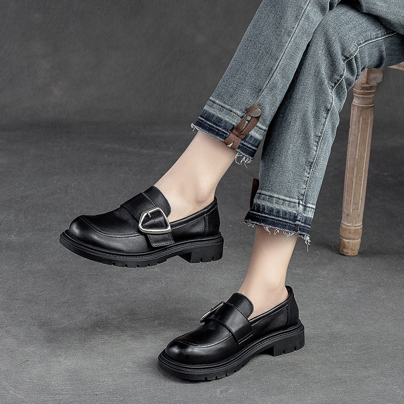 Contoured Shape Babakud Spring Retro Leather Wide Toe Shallow Loafer Shoes