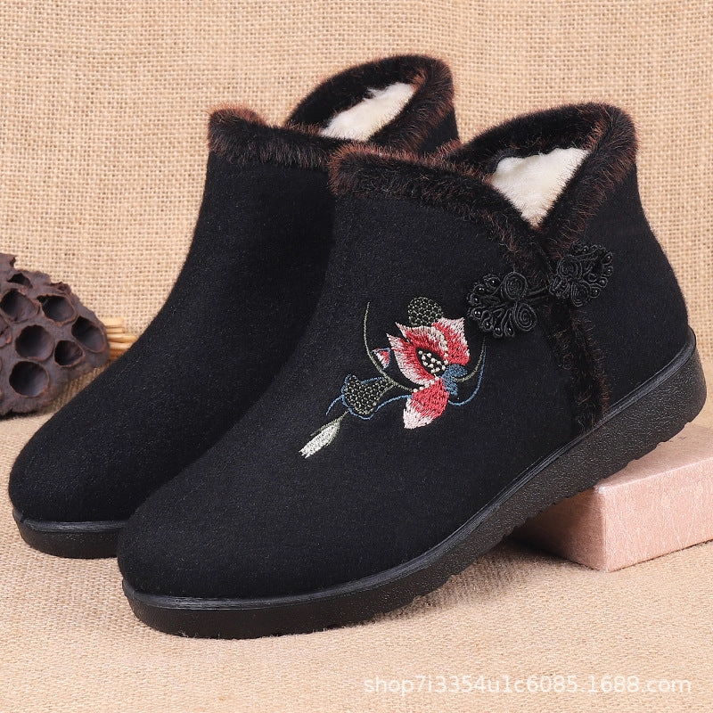 Babakud Women Winter Ethnic Style Wool Lined Comfort Cotton Shoes Street traction