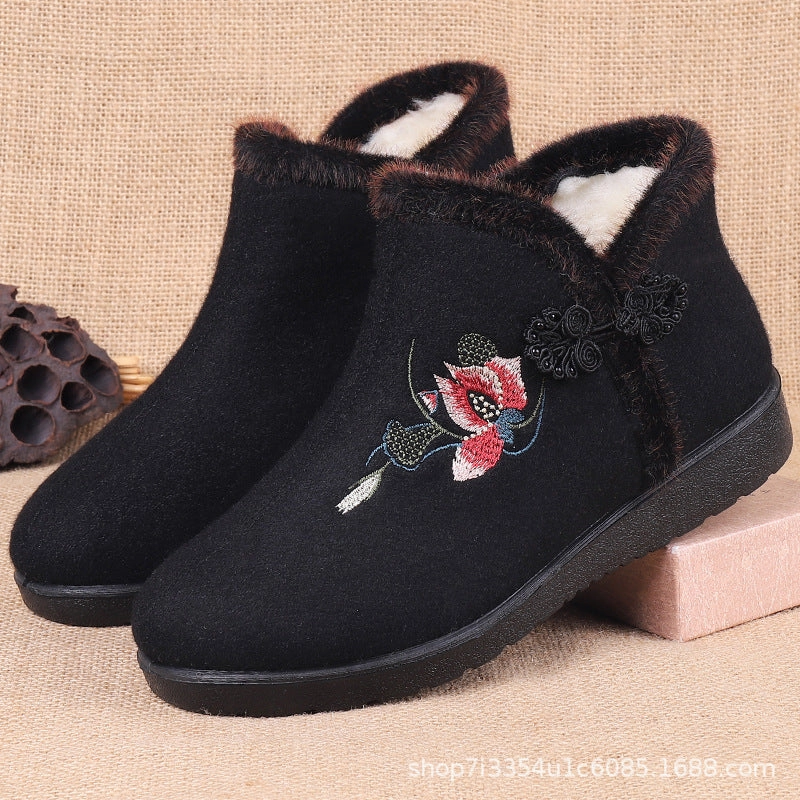 Babakud Women Winter Ethnic Style Wool Lined Comfort Cotton Shoes Cultural Event