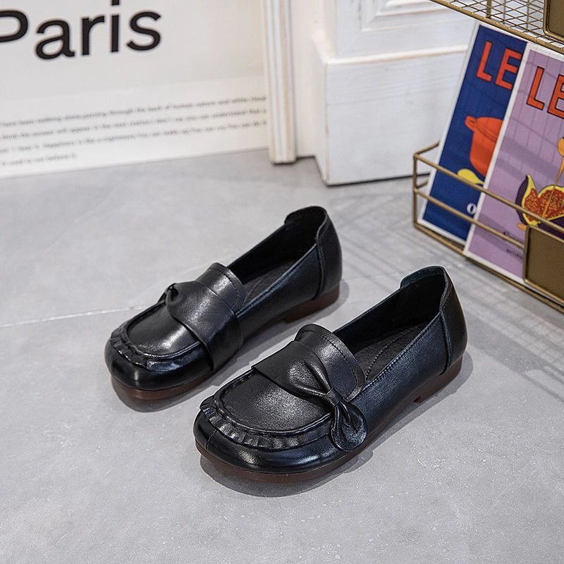 teenagers - specific benefits Babakud Women Spring Retro Leather Ribbon Slip-On Loafers