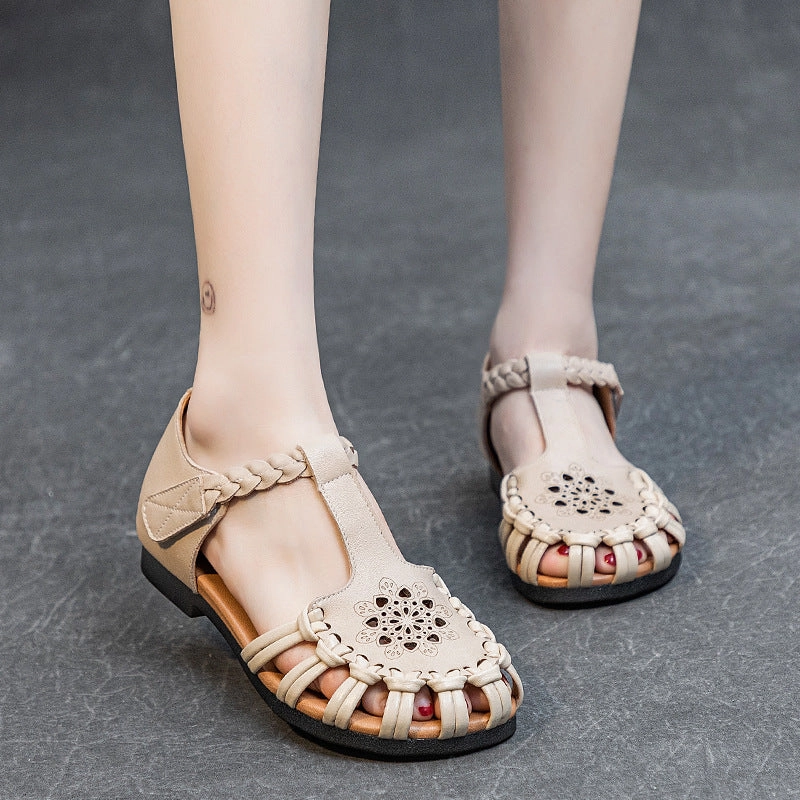 Casual flexibility Babakud Summer Leather Cut-Out Soft Sole Woven Sandals