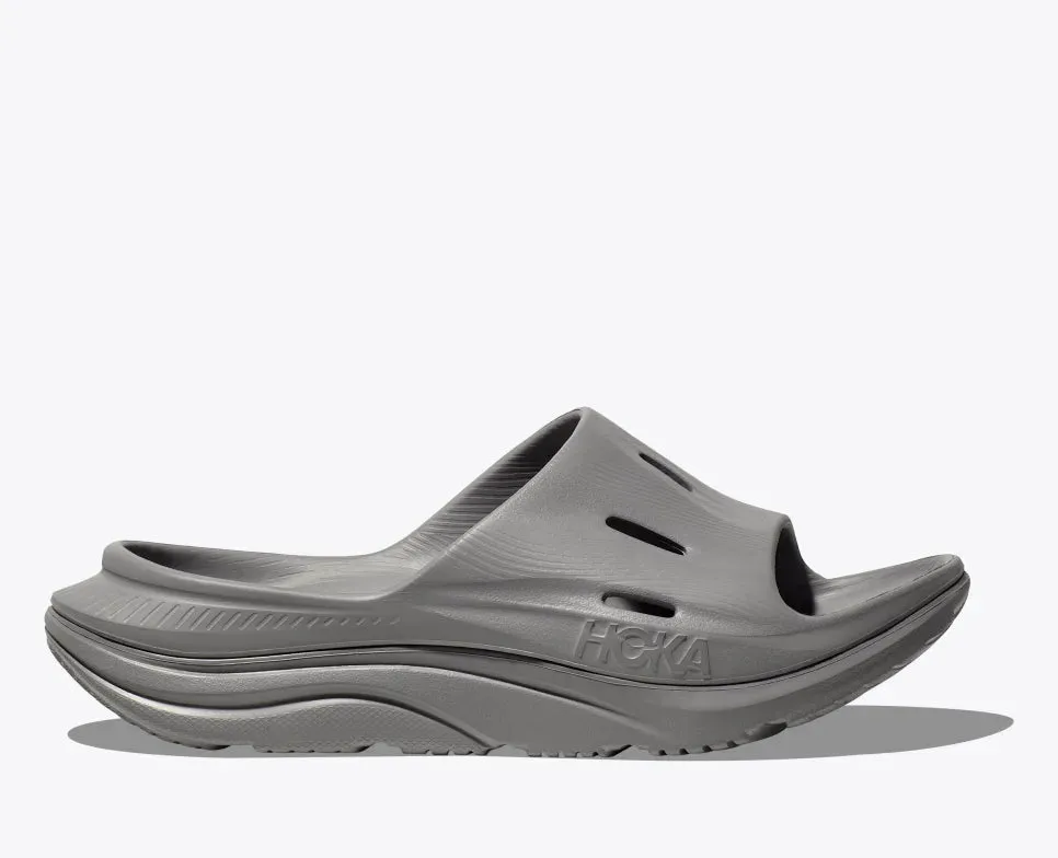 HOKA ORA RECOVERY SLIDE - GREY / GREY Recycled Rubber Outsole Ergonomic Footbed