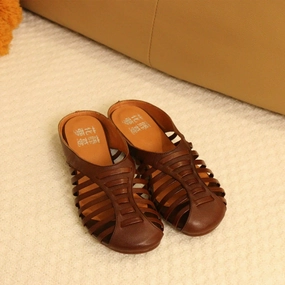 Multi-functional durability grip - strength - level Babakud Women Genuine Leather Closed Toe Square Heel Slippers