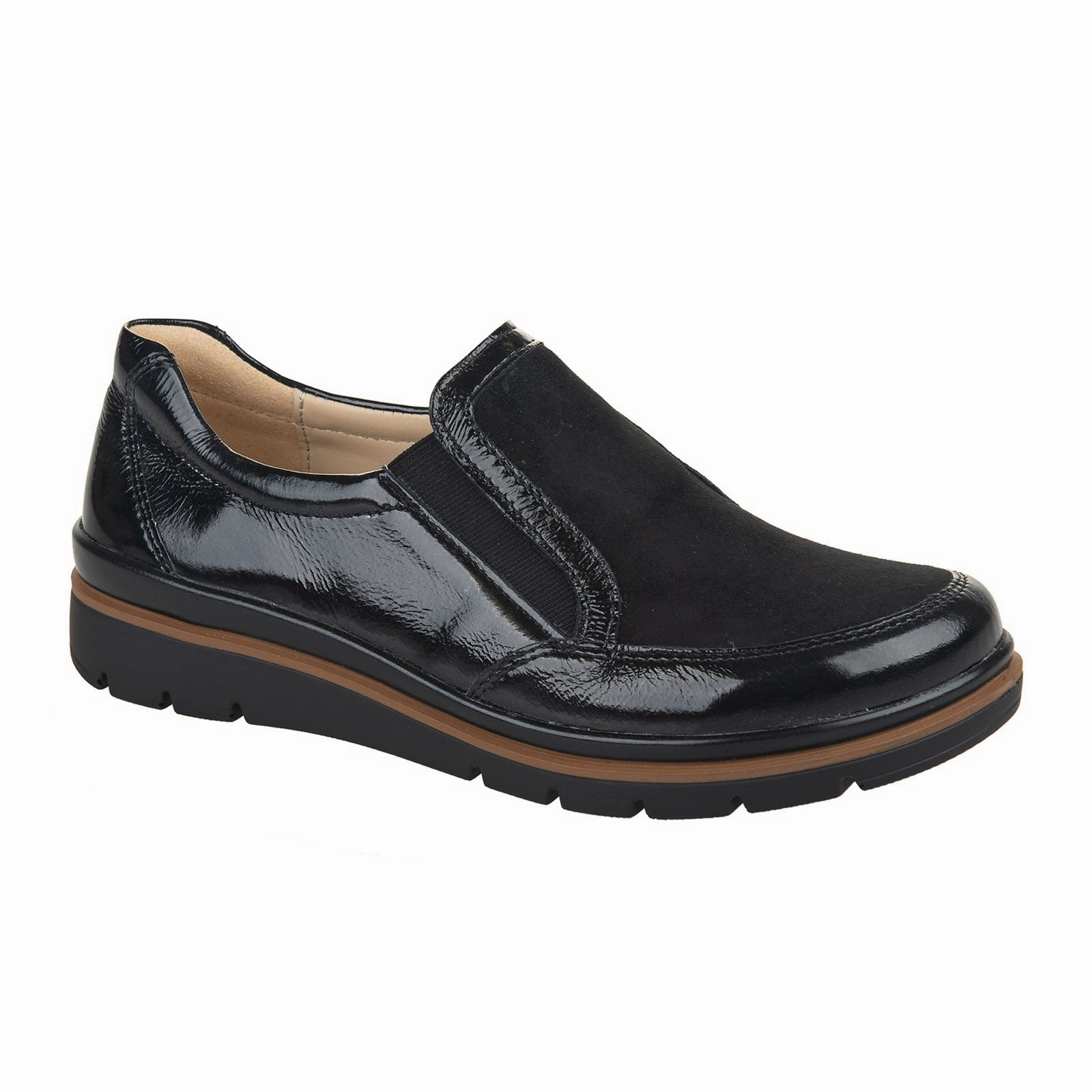 Fidelio Namir Slip On (Women) - Black Nubuck/Patent Elegant Layers Tailored Fit