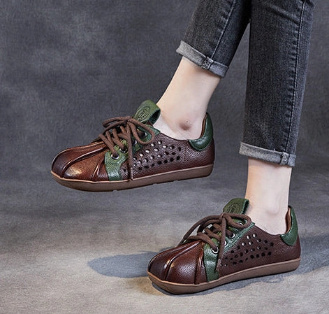 least spring deepest Spring Retro Hollow Soft Sole Color Block Leather Casual Shoes