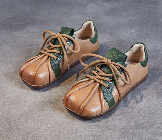 quality - focused Spring Retro Soft Sole Color Block Lace-Up Leather Casual Shoes