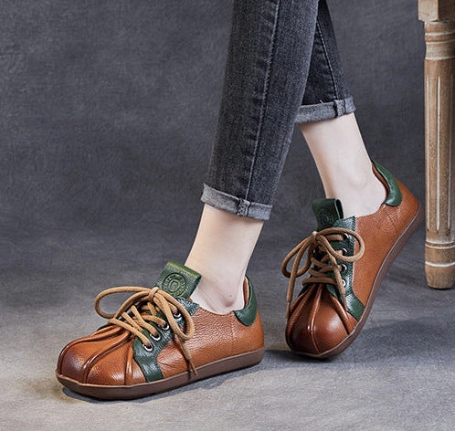 captivating stain - resistant Spring Retro Soft Sole Color Block Lace-Up Leather Casual Shoes