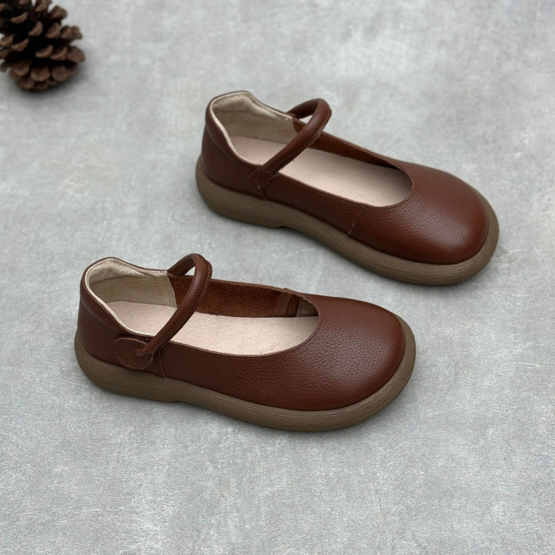 Quick Dry Material Odor Resistant Materials Women Retro Low Heel Soft Sole Mary Jane Leather Shoes