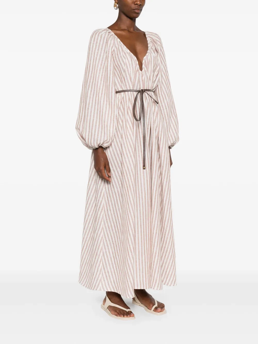 Casacadian Maxi Dress in Tan Stripe Myth Glow