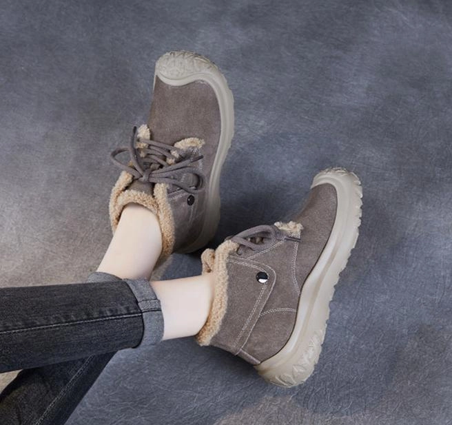 Women Cozy Warm Lace- Up Suede Snow Boots School - Friendly