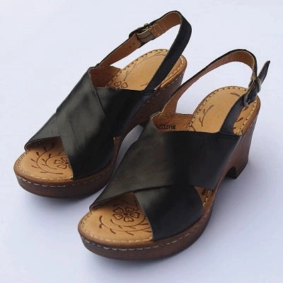 Babakud Summer Retro Leather Chunky Open Tor Sandals Airflow Optimized Ventilation slip - resistant outsole