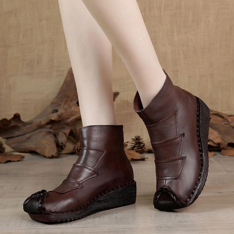 Casual Stitched Leather Ankle Boots Street Sneakers wedge