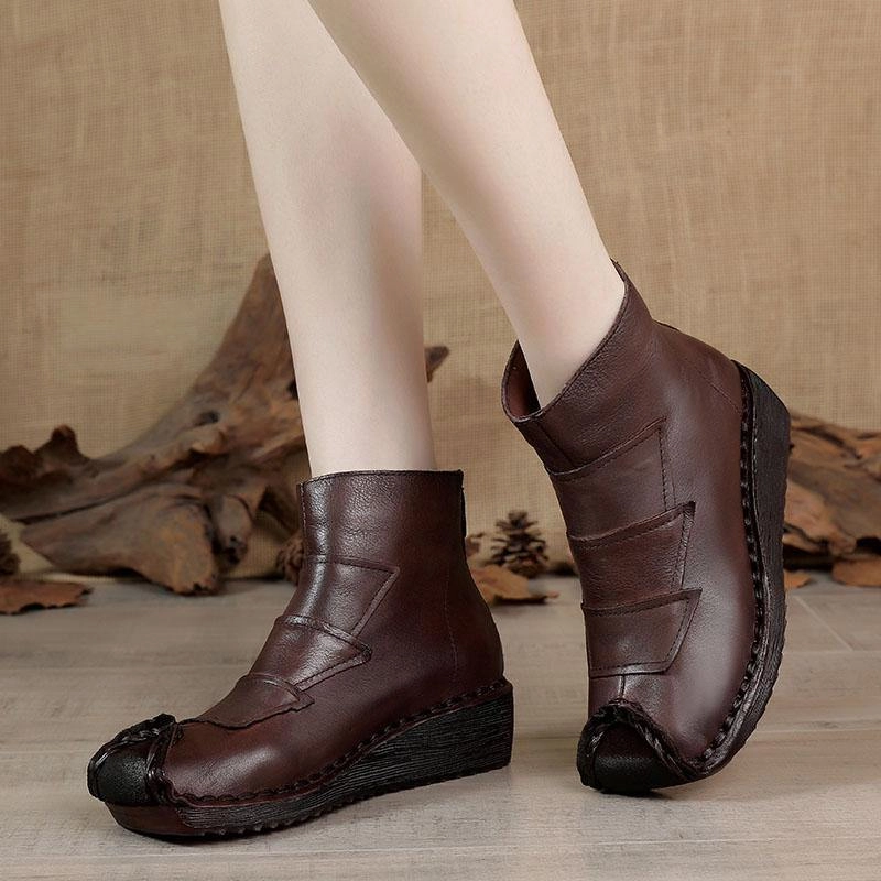 Casual Stitched Leather Ankle Boots Dynamic Traction Pattern Convenient
