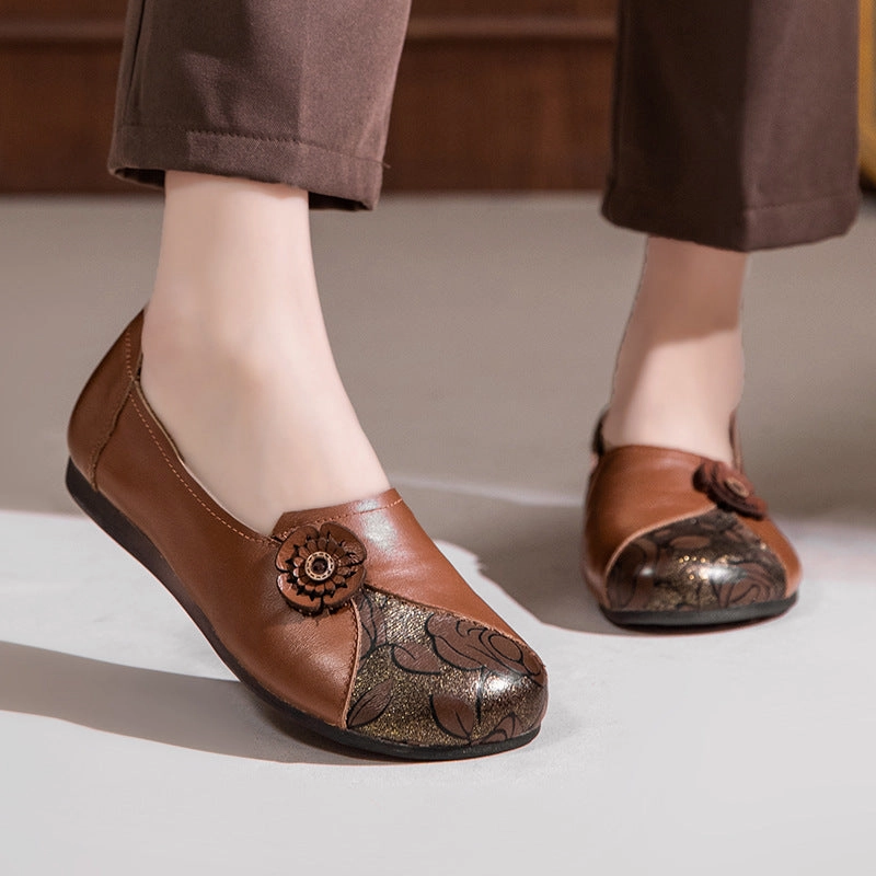 Advanced Traction Pattern Maximum Support Women Retro Soft Sole Flat Leather Shoes