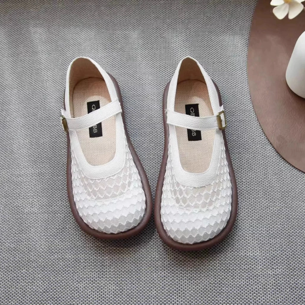 runners' Luxurious breathability Summer Breathable Leather Mesh Shallow One Straped Shoes