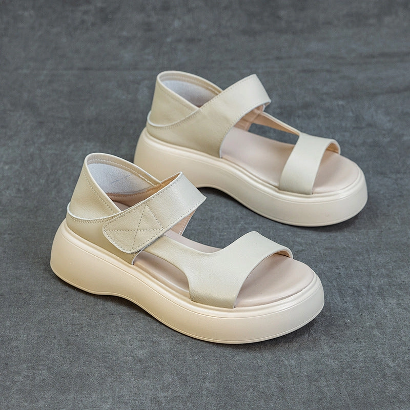 Summer Casual Leather Open Toe Platform Velcro Shoes Built-In Lining eastern