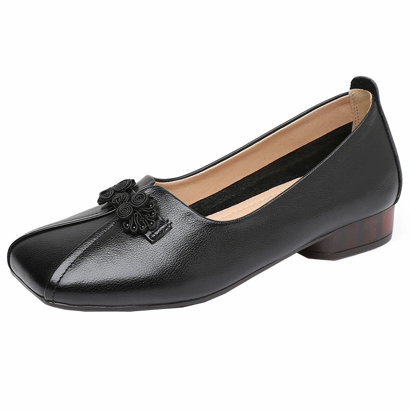 All-Purpose Style Summer Genuine Leather Soft Sole Chunky Frog Button Shoes