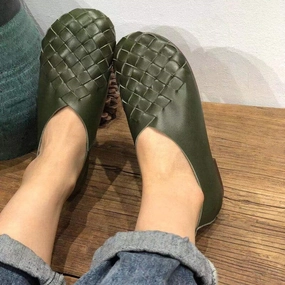Summer Handmade Plaited Leather Flat Casual Shoes Modern sole