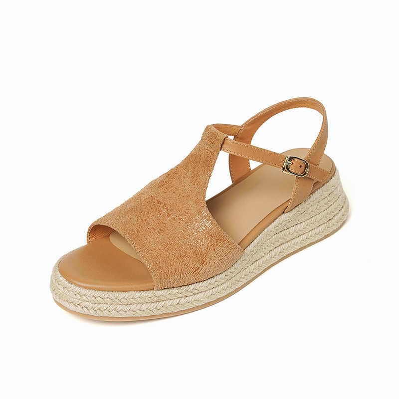 Summer Leather Casual Open Toe Straw Platform Sandals Top-rated Anti Static Finish