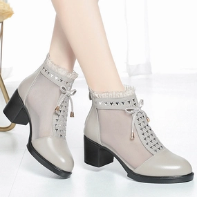 Summer Leather Mesh Breathable Lace Chunky Ankle Boots Unified Density Midsole