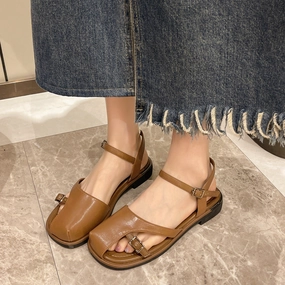Summer Low-Heeled Asymmetrical Handmade Sandals wide - fitting