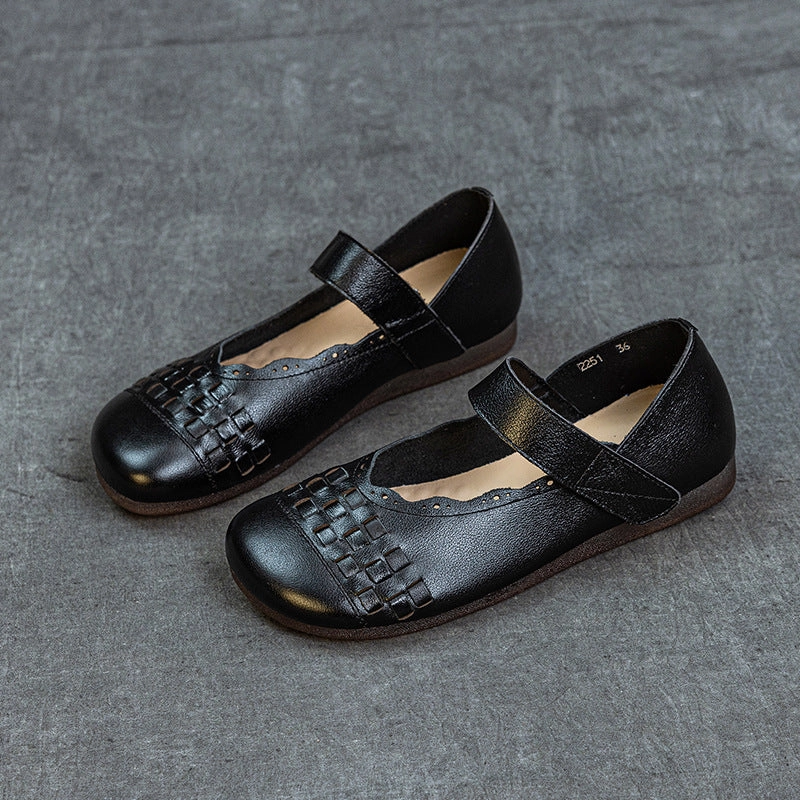 Summer Retro Leather Closed Toe One Straped Velcro Shoes Eco Friendly Dye Process least cushioned