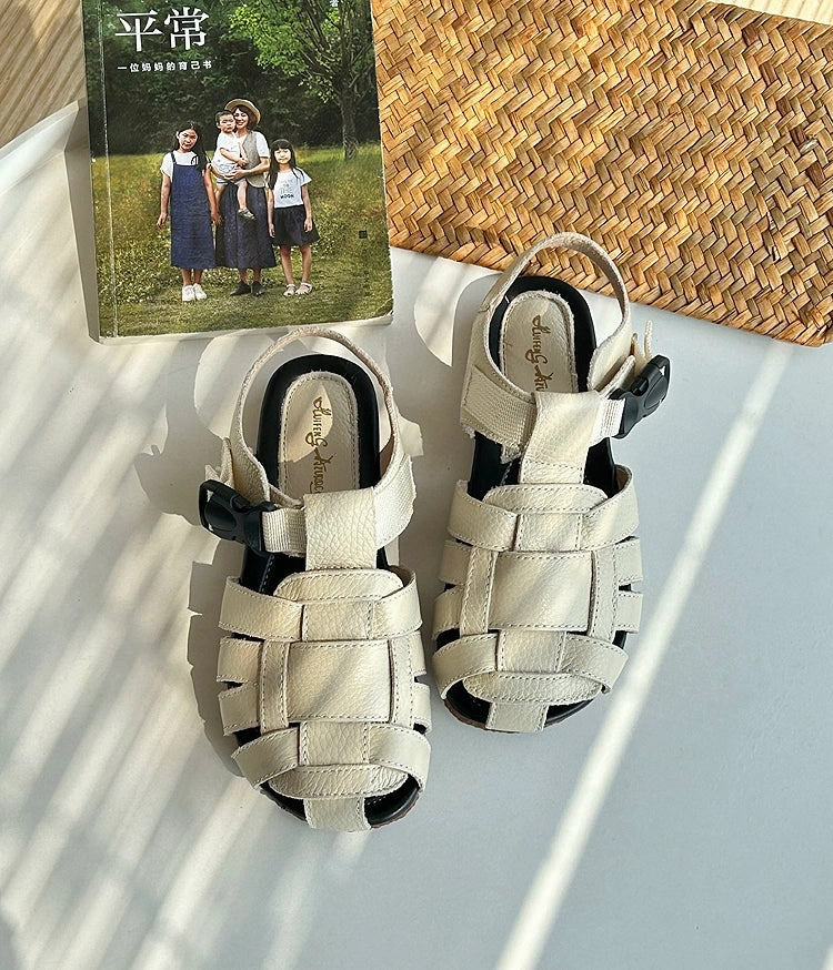 open - toe Summer Retro Leather Hollow Woven Closed Toe Shoes