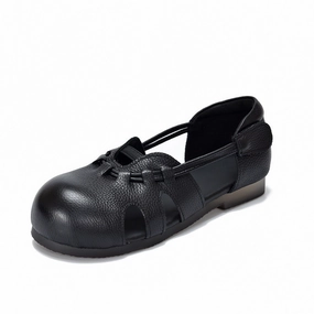 Summer Retro Leather Round Toe Cut Out Comfortable Velcro Sandals weekend adventurers' boots