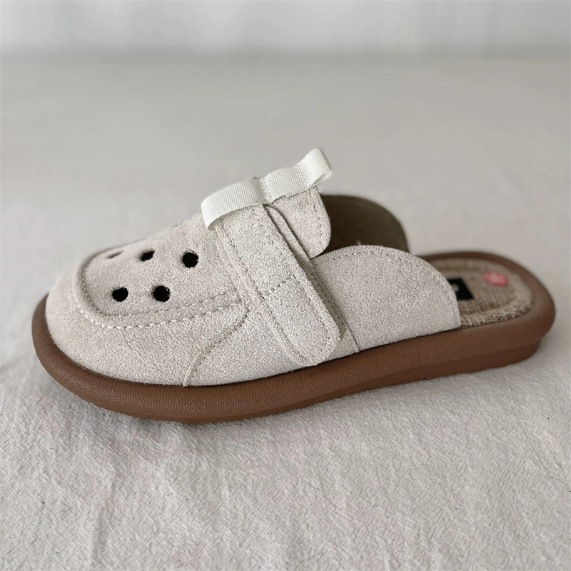 Odor-resistant Sturdy breathability Summer Retro Sueded Hollow Casual Closed Toe Slippers