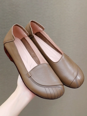 Summer Retro Top Leather Super Soft Sole  Shallow Slip-On Shoes size