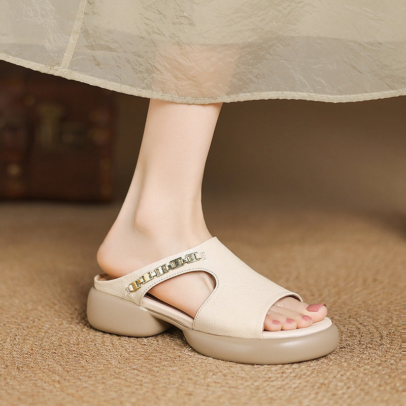 Summer Sheepskin Leather Open Toe Casual Chunky Shoes Trend-setting ease serious hikers