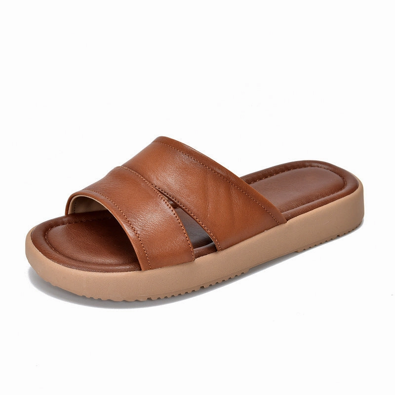 Summer Top Genuine Leather Casual Versatile Platform Slippers Ultra-soft fit