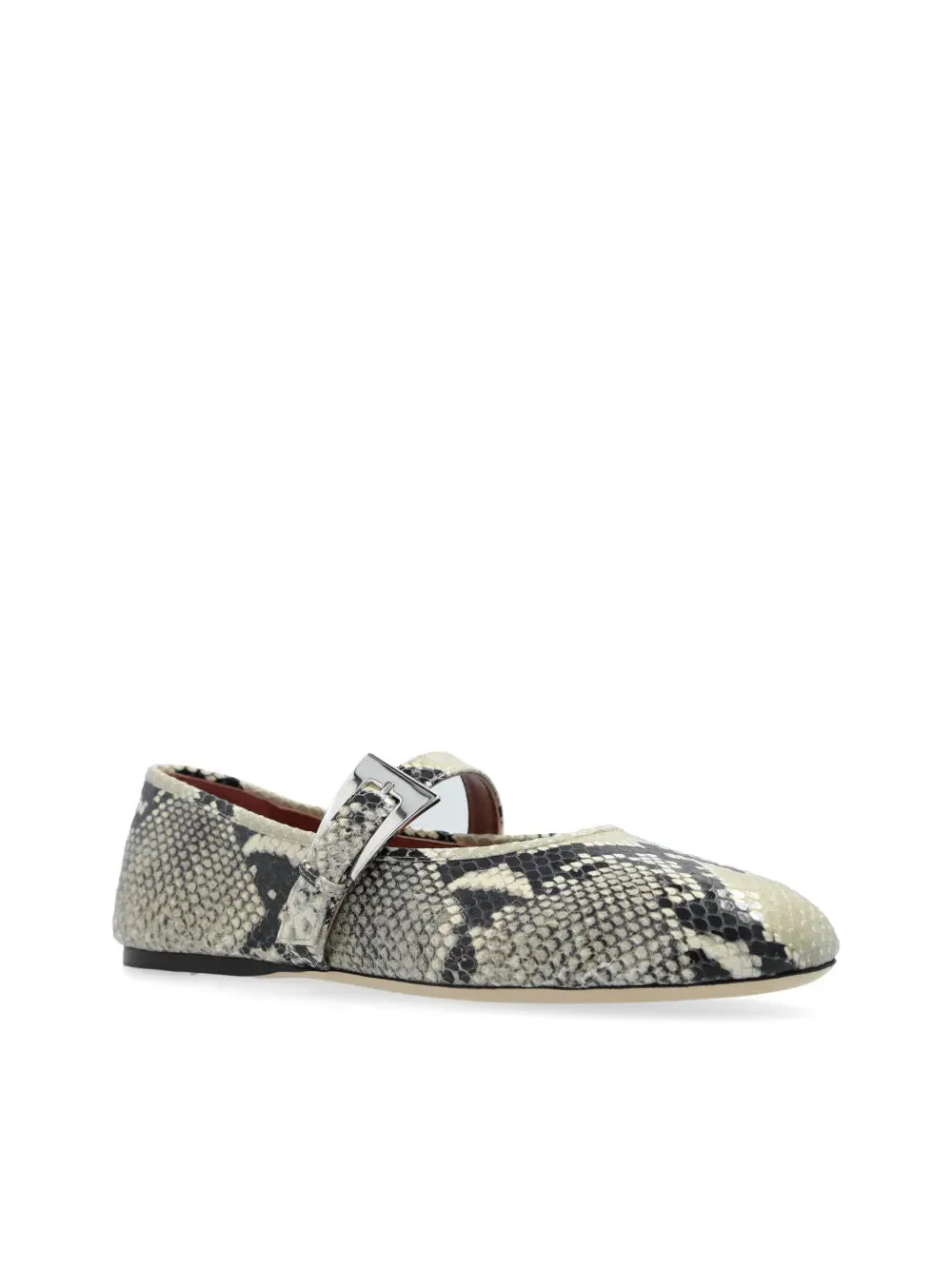 flexible rubber Sveva Buckle Ballet Flat in Natural Python-printed Leather
