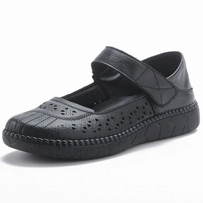 Women Retro Summer Genuine Leather Velcro Platform Sandals most summer Memory Foam Layer