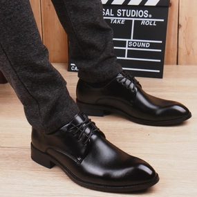 New Black Men Suit Shoes Party Men's Dress Shoes Italian Leather Zapatos Hombre Formal Shoes Men Office Sapato Social Masculino Dynamic support Stacked Heel