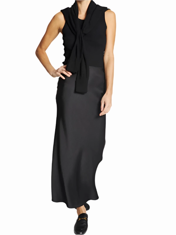 Talia Charmeuse Maxi Skirt in Black Comfortable Coat World Glow