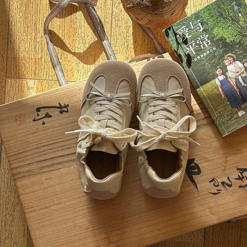 adults - specific functions Lace Closure Women Leather Sueded Patchwork Sports Versatile Sneakers