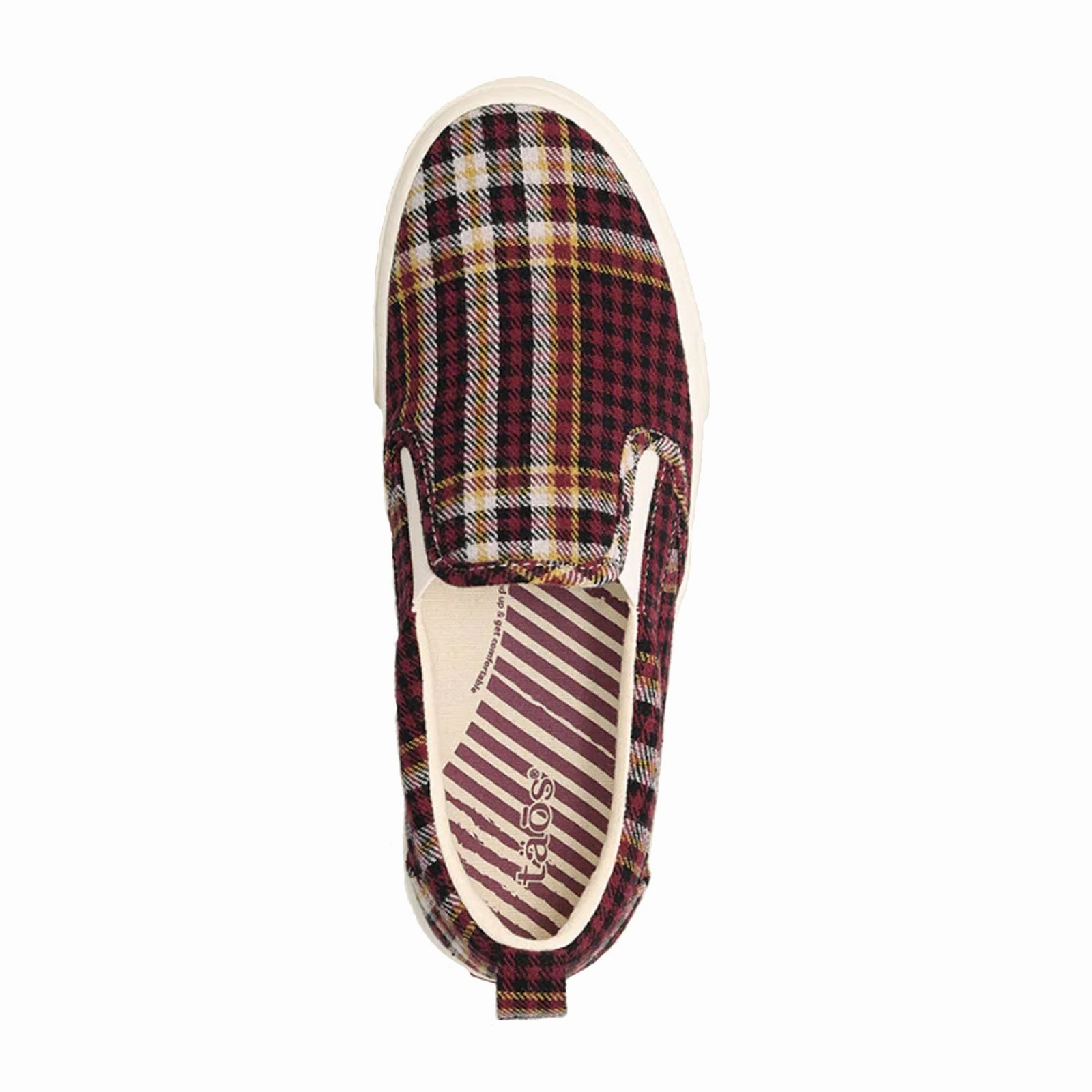 Taos Rubber Soul Slip On Sneaker (Women) - Burgundy Plaid Belt Waist