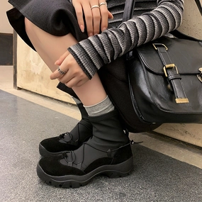 Fashionable Leather Sueded Patchwork Platform Ankle Boots Modern Tall