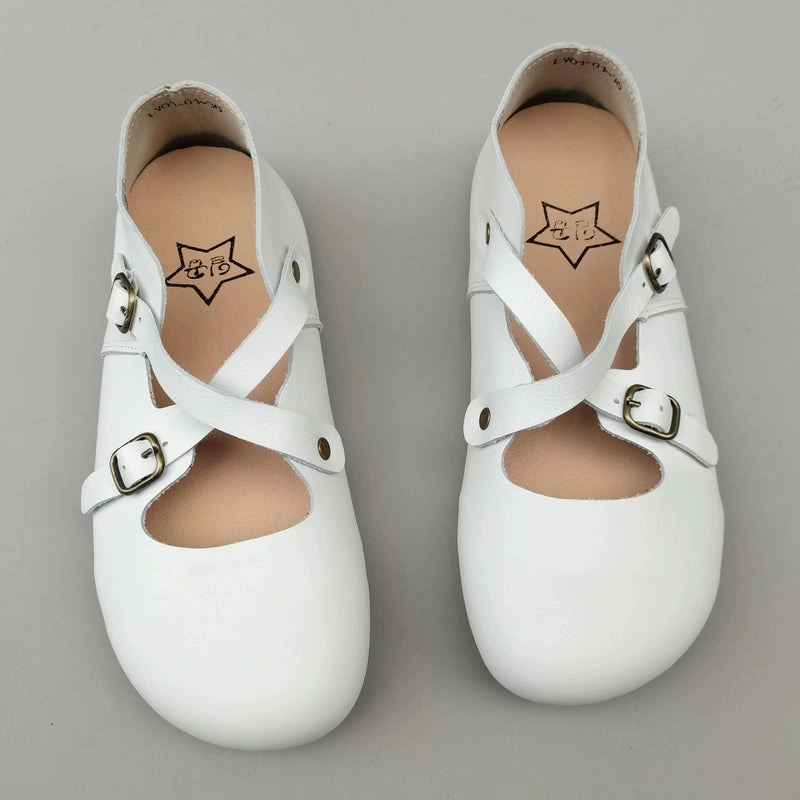 Customizable Lacing System Women Retro Summer Leather Crossing Straped Casual Shoes