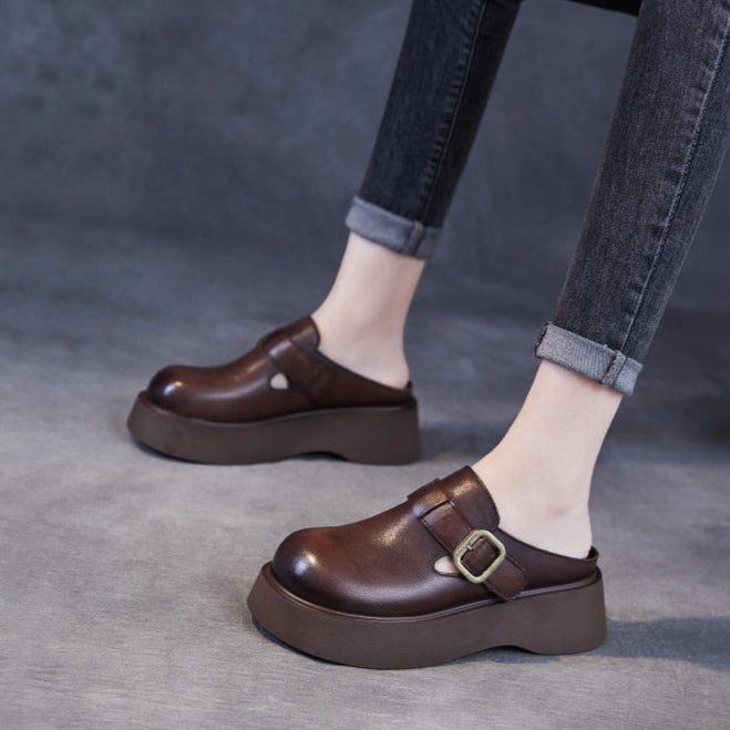 Babakud Women Spring Retro Leather Platform Mules Slip-Ons Durable Stitching support - level