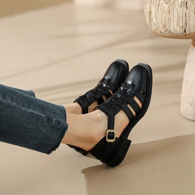 Women Spring Vintage Closed-Toe Sandals with Ankle Strap All Day Wear Comfort